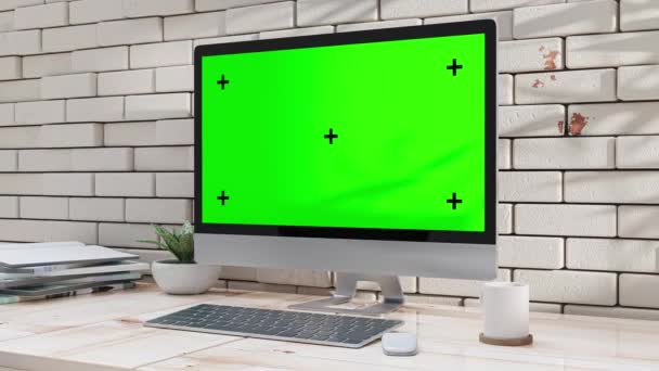 Mockup Рабочем Столе Офисе Дизайн Минимуме Использована Образовании Бизнесе Зеленый — стоковое видео
