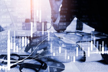 Finansal yatırım konsepti için uygun borsa veya önx ticaret grafiği ve şamdan grafiği. Ekonomik trendler iş fikri ve tüm sanat tasarımı için arka plan. Soyut finans arkaplanı.