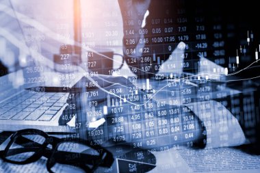 Finansal yatırım konsepti için uygun borsa veya önx ticaret grafiği ve şamdan grafiği. Ekonomik trendler iş fikri ve tüm sanat tasarımı için arka plan. Soyut finans arkaplanı.