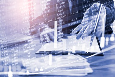 Finansal yatırım konsepti için uygun borsa veya önx ticaret grafiği ve şamdan grafiği. Ekonomik trendler iş fikri ve tüm sanat tasarımı için arka plan. Soyut finans arkaplanı.