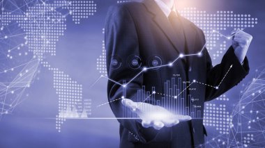 Finansal yatırım konsepti için uygun borsa veya önx ticaret grafiği ve şamdan grafiği. Ekonomik trendler iş fikri ve tüm sanat tasarımı için arka plan. Soyut finans arkaplanı.