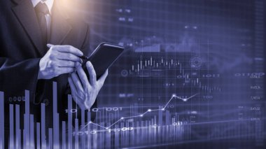 Finansal yatırım konsepti için uygun borsa veya önx ticaret grafiği ve şamdan grafiği. Ekonomik trendler iş fikri ve tüm sanat tasarımı için arka plan. Soyut finans arkaplanı.