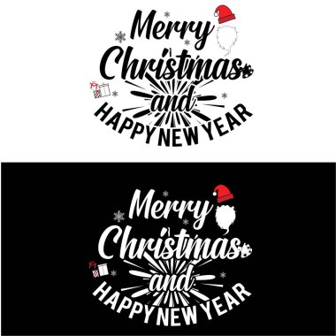Noel ve Yeni Yıl tipografi tişörtü tasarımı. Tişörtlerde, kupalarda, poster kartlarında ve çok daha fazlasında kullanılabilir..