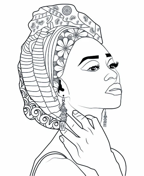 Black Women Face Coloring Page For Adults