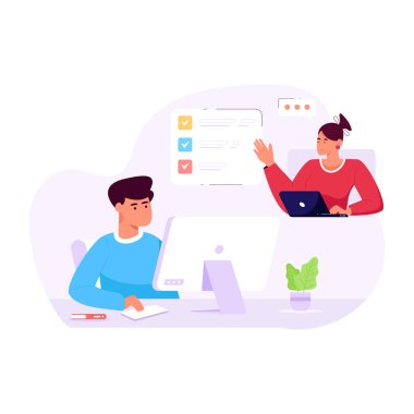 İş adamlarının vektör çizimi, dizüstü bilgisayarlarla çalışan serbest çalışanlar