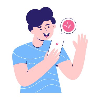 Akıllı telefonlu genç adam, vektör çizimi