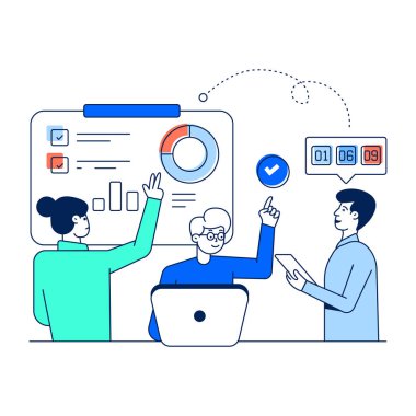 Proje tartışmasının bu düz illüstrasyonunu kontrol et