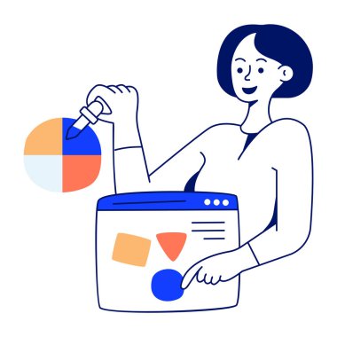 kadın web tasarımcısı renk, vektör illüstrasyonu basit tasarım