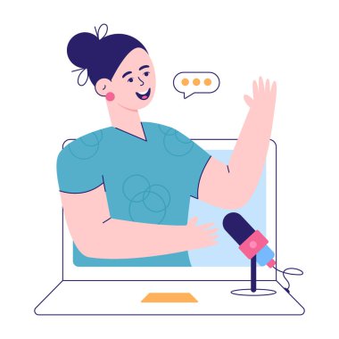 Mikrofon ve konuşma kabarcığı çizim tasarımlı muhabir