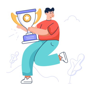 Kupalı genç adam karikatürünün vektör çizimi