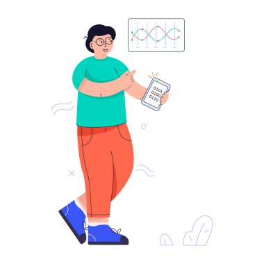 Akıllı telefonu ve tableti olan genç bir adam. vektör illüstrasyonu