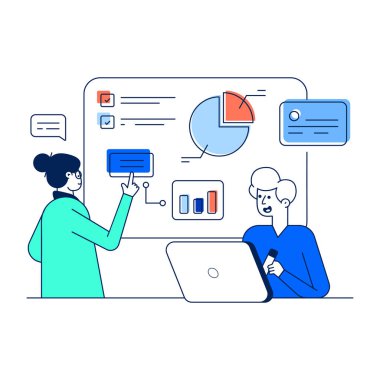 Proje tartışmasının bu düz illüstrasyonunu kontrol et