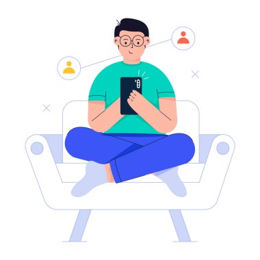 akıllı telefon ve tablet pc vektör illüstrasyonlu adam