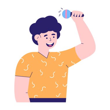 Mikrofon vektör çizimi olan adam