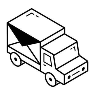 Teslimat kamyonunun doğrusal izometrik simgesi