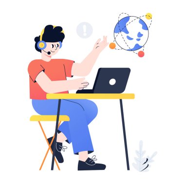 Adam dizüstü bilgisayarla oturuyor. vektör illüstrasyonu