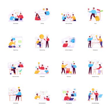 Modern insanların olduğu web sitesi tasarım simgeleri, vektör illüstrasyonu basit tasarım