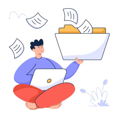 Dizüstü bilgisayarı olan adam vektör çizimi