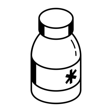 İlaç şişesi ikonu. Tıbbi eczane vektör sembolü ve bonus simgelerini özetle. izole tasarım.