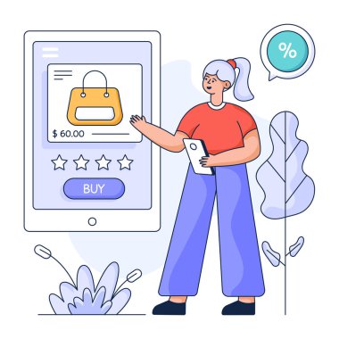 Akıllı telefon web simgesi vektör illüstrasyonlu kadın