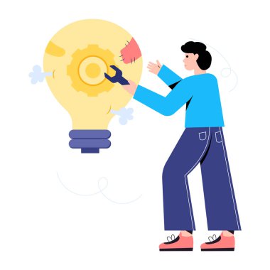 İngiliz anahtarı ve ampullü adam. 