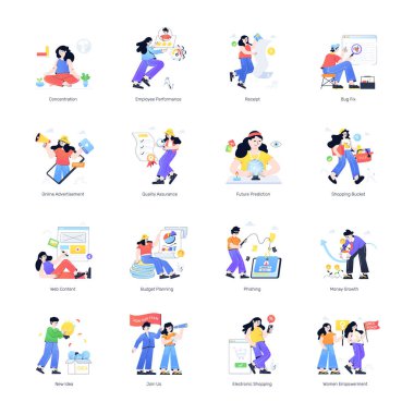 Web ve mobil uygulamalar için vektör düz tasarım ögeleri kümesi.