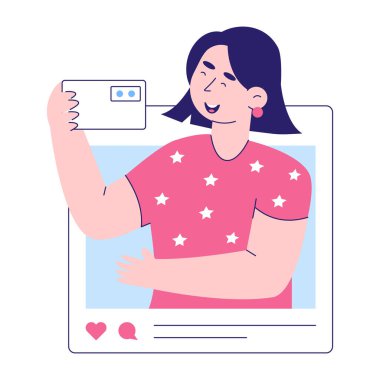 Akıllı telefon vektör illüstrasyonlu kadın