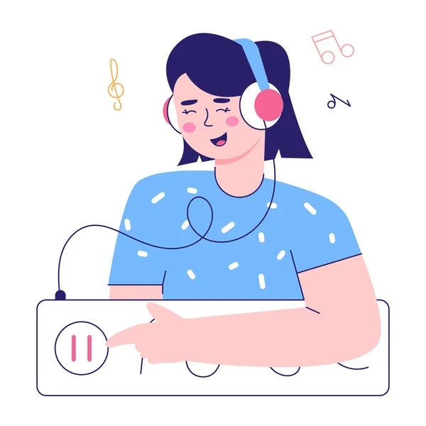 Mulher Com Fones Ouvido Ouvir Música Vetor Ilustração — Vetor de Stock