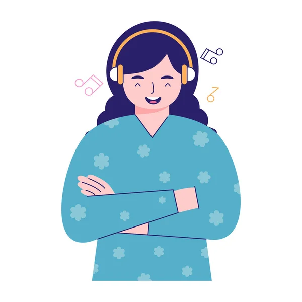 带耳机的妇女听音乐矢量插图 — 图库矢量图片