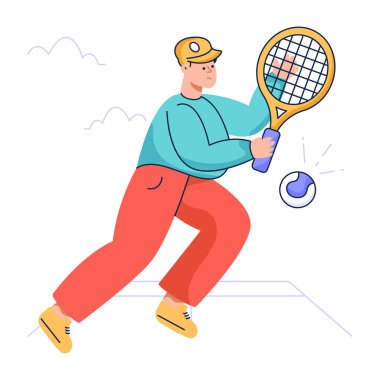 Tenisçi adam çizgi film vektör illüstrasyon grafik tasarımı