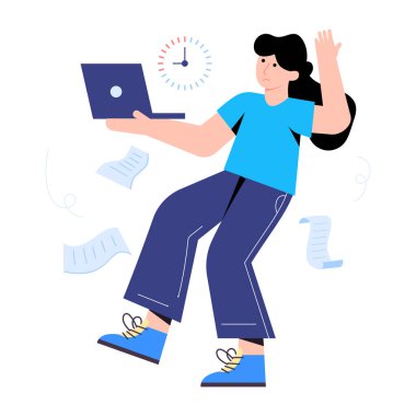 Dizüstü bilgisayarlı kadın vektör çizimi