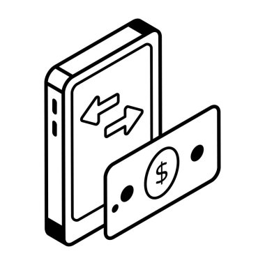 Para vektörü illüstrasyon tasarımlı akıllı telefon