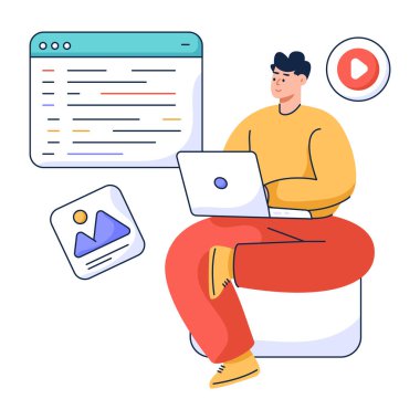 Dizüstü bilgisayarı olan adam vektör çizimi tasarımı