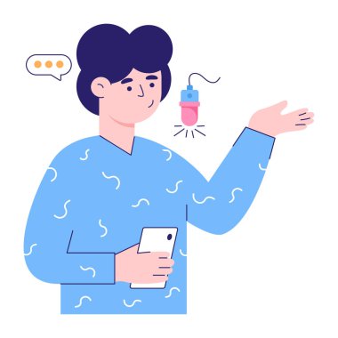 Cep telefonu vektör illüstrasyonlu adam