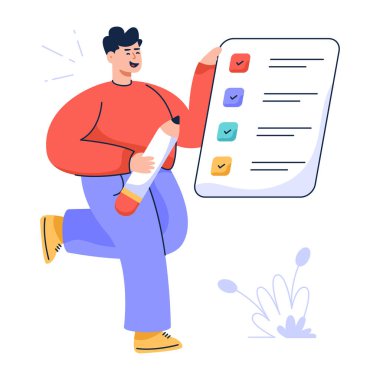 Sakallı ve listeli bir adam. vektör illüstrasyonu