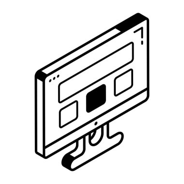 İnce çizgi ikonlu bilgisayar monitörü. vektör illüstrasyonu