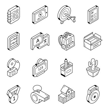 İzometrik çizginin vektör simgelerini belirle ve doldur.