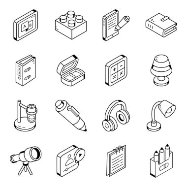 Web ve mobil için izometrik elementlerin vektör simgeleri