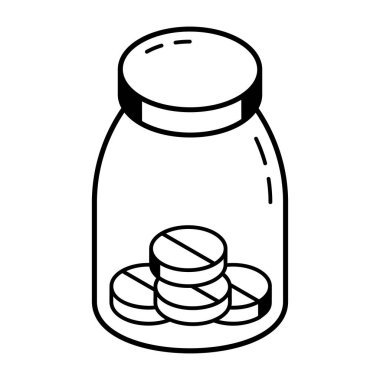 İlaç ve sikke kavanozu vektör illüstrasyon tasarımı
