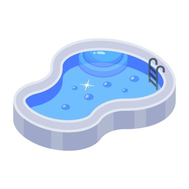 Yüzme havuzu ikonu. Beyaz arkaplanda izole edilmiş web tasarımı için su banyosu vektör sembolünün izometriği