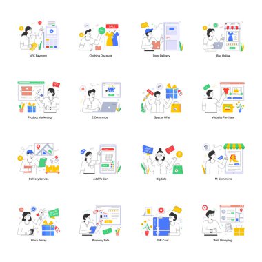 düz tasarım iş yönetimi, pazarlama, vektör illüstrasyonu