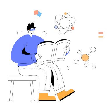 Adam kitap ve kulaklıkla kitap okuyor vektör çizimi tasarımı