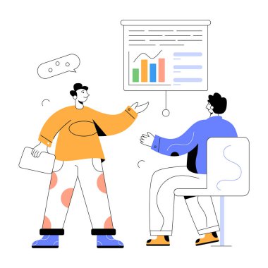 İş adamları dizüstü bilgisayar ve vektör illüstrasyonuyla birlikte çalışıyor