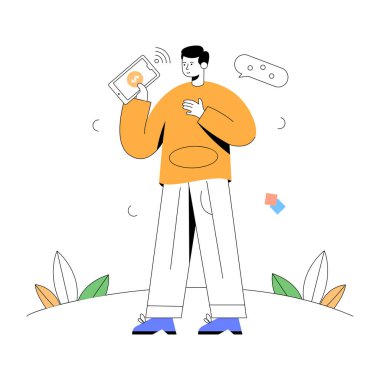 Akıllı telefonlu bir adam. vektör illüstrasyonu