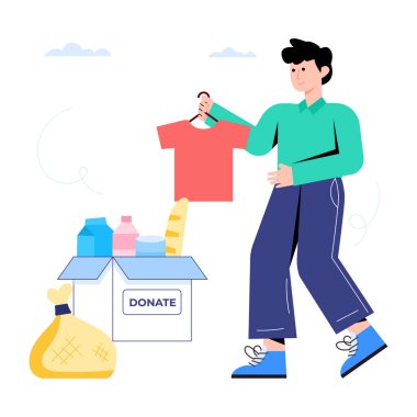 Adam bağış kutusu hazırla, vektör illüstrasyonu basit tasarım