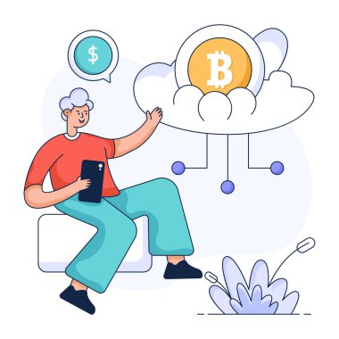 Bitcoin sembolü vektör illüstrasyon tasarımlı adam