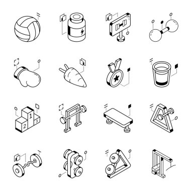 Şık vektör çizimleri seti, spor konsepti