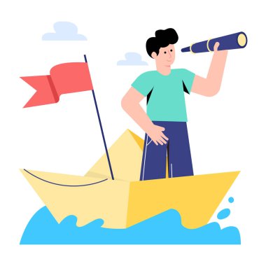 Teknedeki adam, vektör çizimi basit tasarım.