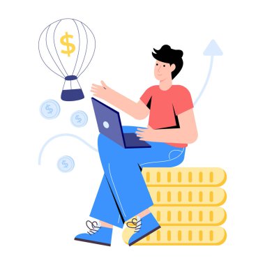 Dizüstü bilgisayar vektör illüstrasyon tasarımına sahip iş adamı