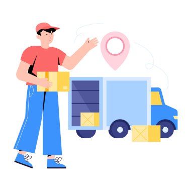 kurye vektör illüstrasyon grafik tasarımı ile servis hizmeti kavramı